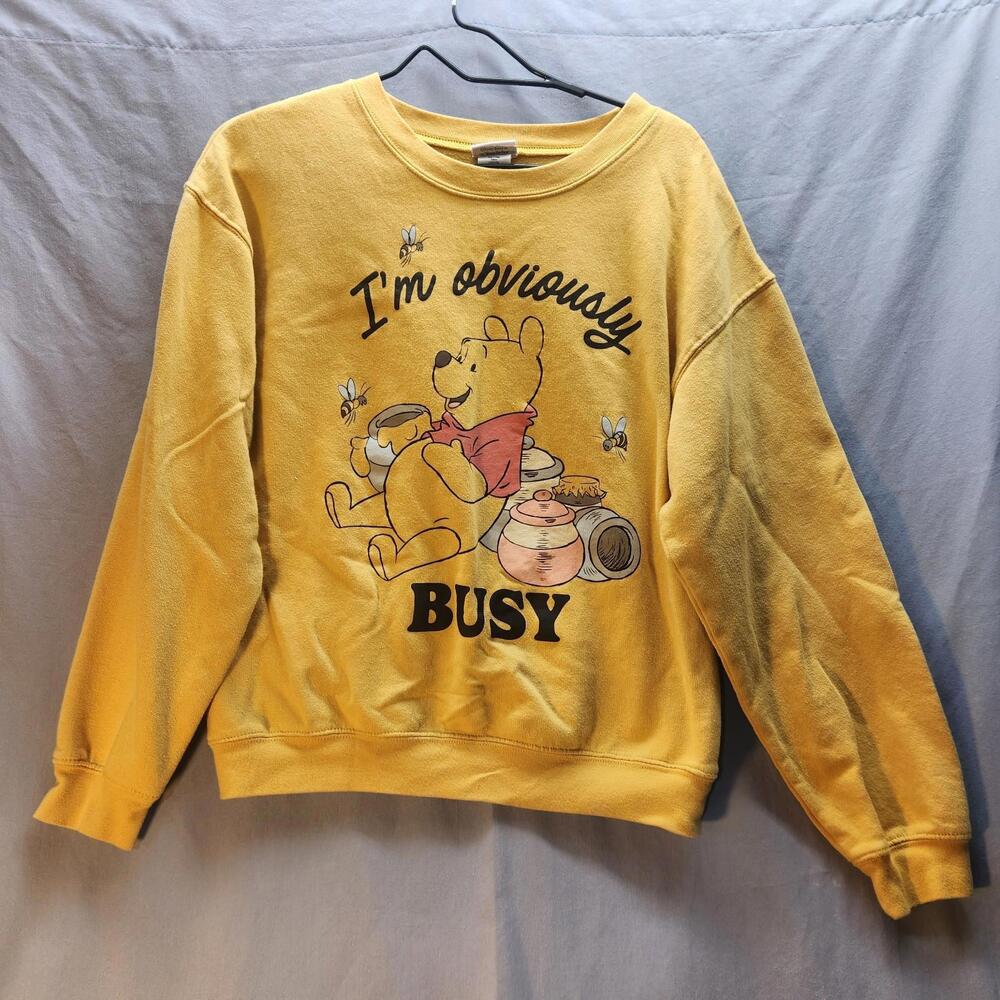 Disney Winnie The‎ Pooh Busy Crewneck Sweatshirt Yellow Size Medium Women